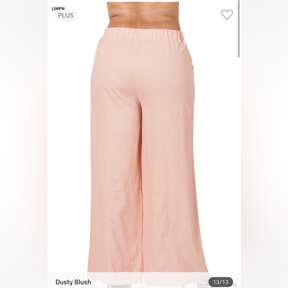 Plus & Regular Size Dusty Blush Linen Relaxed Fit Wide Leg Casual Pants - Picture 5 of 9